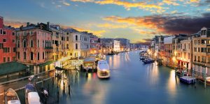 View of the Gran Canal in Venice from the Rialto Bridge